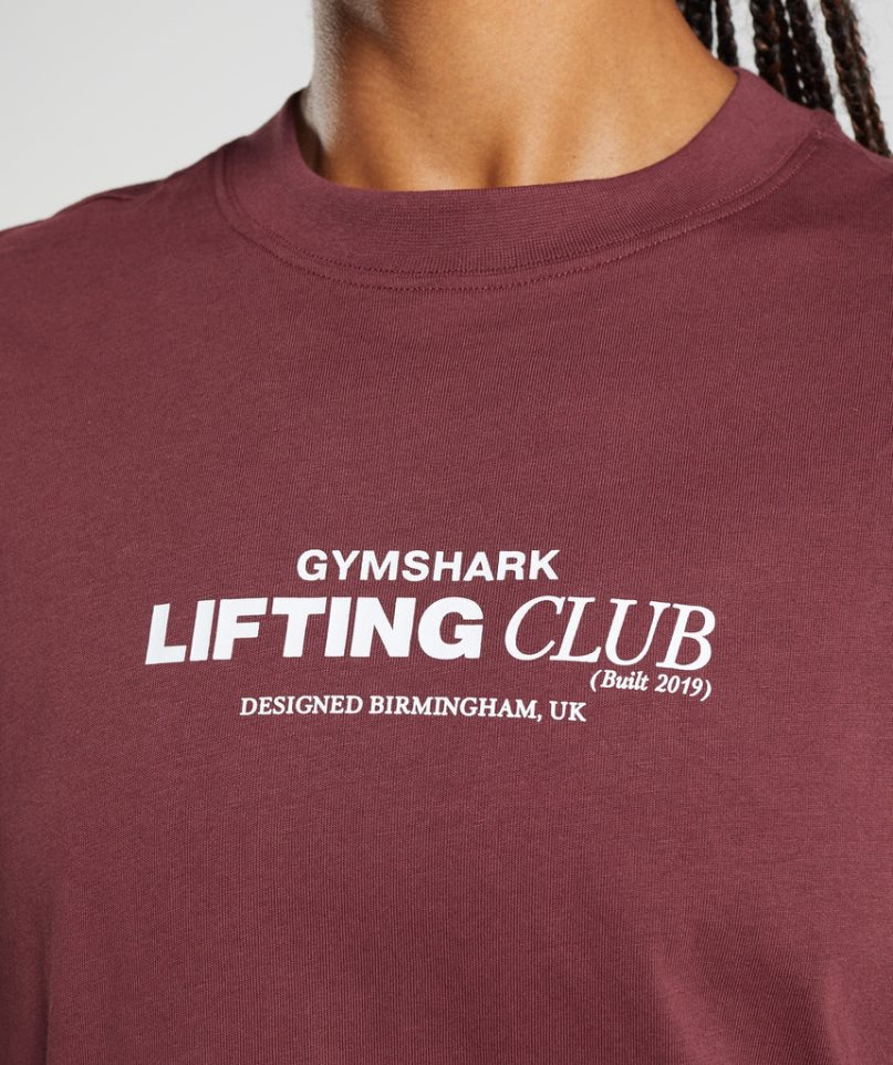 Koszulki Gymshark Social Club Oversized Damskie Bordowe | PL 302UMW